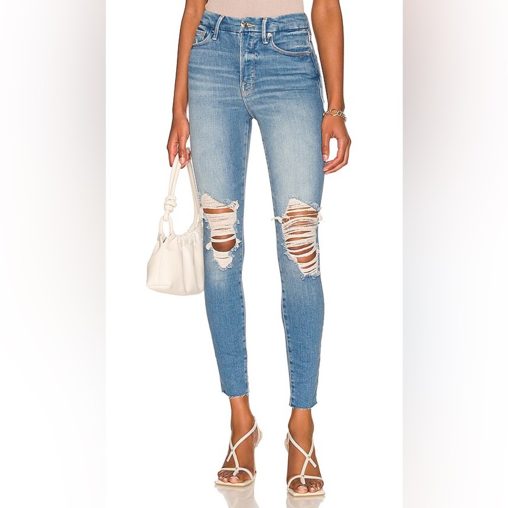 GOOD AMERICAN GOOD WAIST STYLE GW731T RIPPED SKINNY JEANS SIZE 14/32